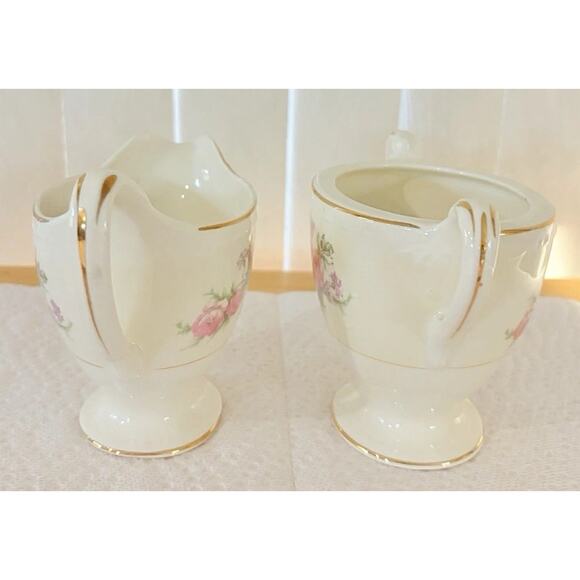 VTG Homer Laughlin Eggshell Georgian Cream And Sugar Set Heather Rose Collection - Picture 9 of 11